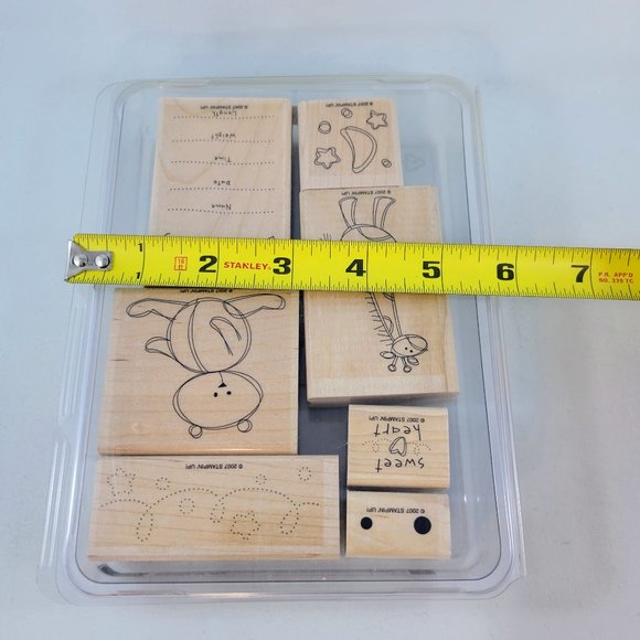 Wood Stamp Set Stampin’ Up! Bundle Of Joy Baby Announcement Bear Giraffe 2007 Pa - Picture 7 of 7
